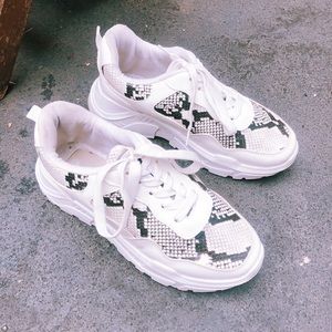 PLT Chunky White Snakeskin Sneaks